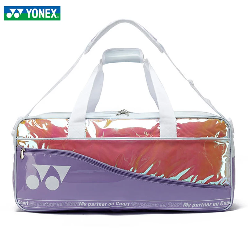 YONEX Waterproof PU Patent Leather Laser Tennis Racquet Bag Backpack Korean Design Large Badminton Bag Limited Edition 219BT004U