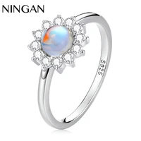 ningan women finger rings shine moonstone sun ring size 6 7 8 fashion 925 sterling silver finger rings trendy