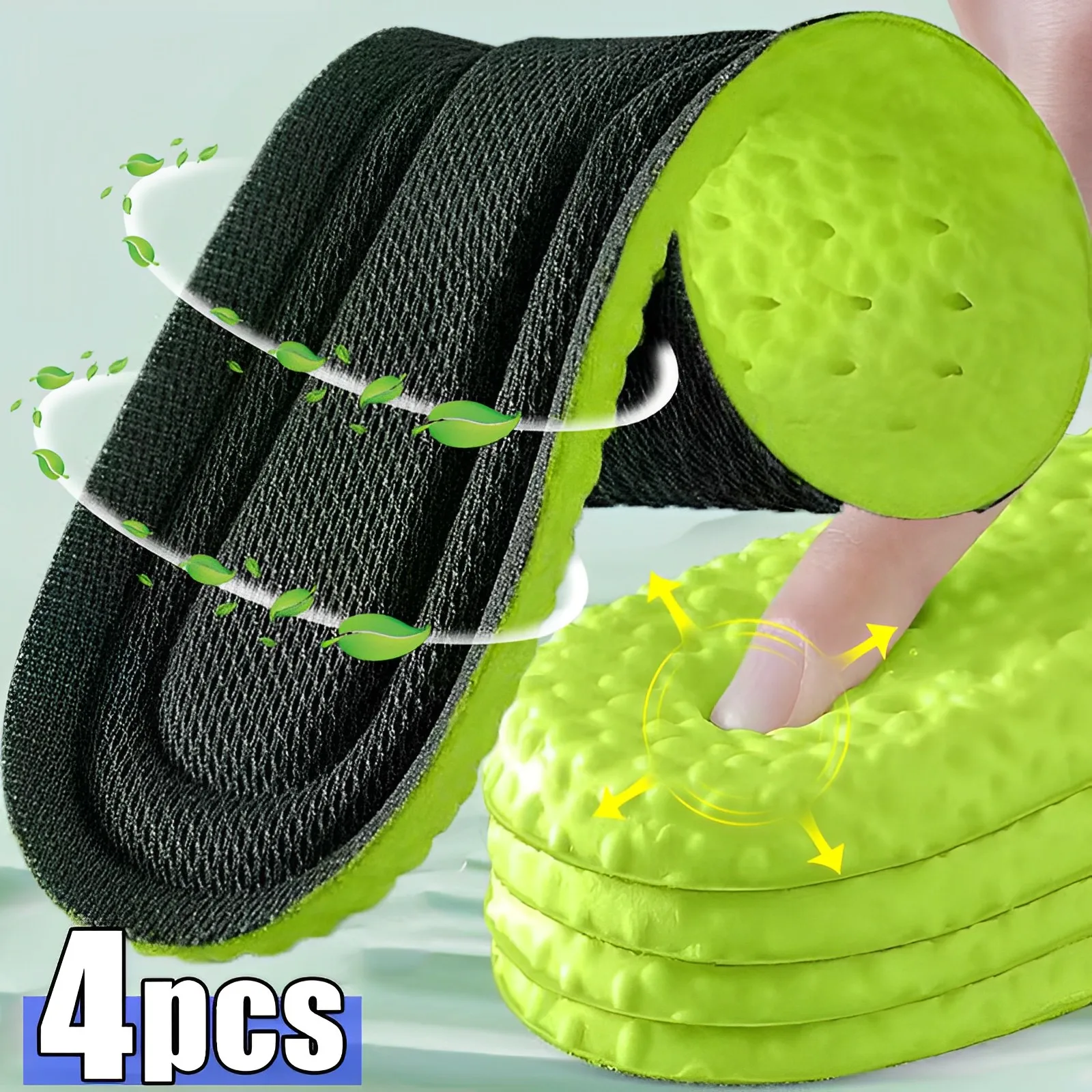 4pcs Massage Insoles Women Men Breathable Arch Support Shoe Sole Pads Unisex Deodorant Memory Sponge Sports Feet Care Inserts