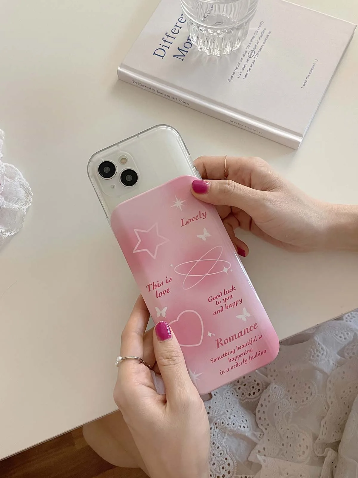 New For Girls Dual Layer Silicone+Hard Back Covers For iPhone 14 13 12 11 Pro Max With Mirror Slide Camera Star Pink Phone Case