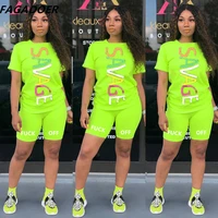 fagadoer 2022 new women two piece sets casual savage letter print tshirt and jogger short tracksuits female fitness 2pcs outfits