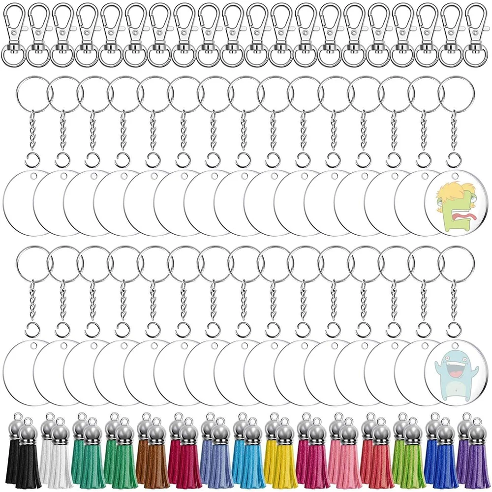 

150pcs Clear Blank Keychains Kit Acrylic Keychain Blanks Key Chain Rings and Jump Rings for Crafting Vinyl Projects DIY Supplies