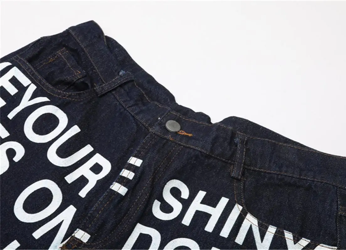 Street letters full of printed washed jeans men's ins American fashion brand loose straight trousers trend casual pants