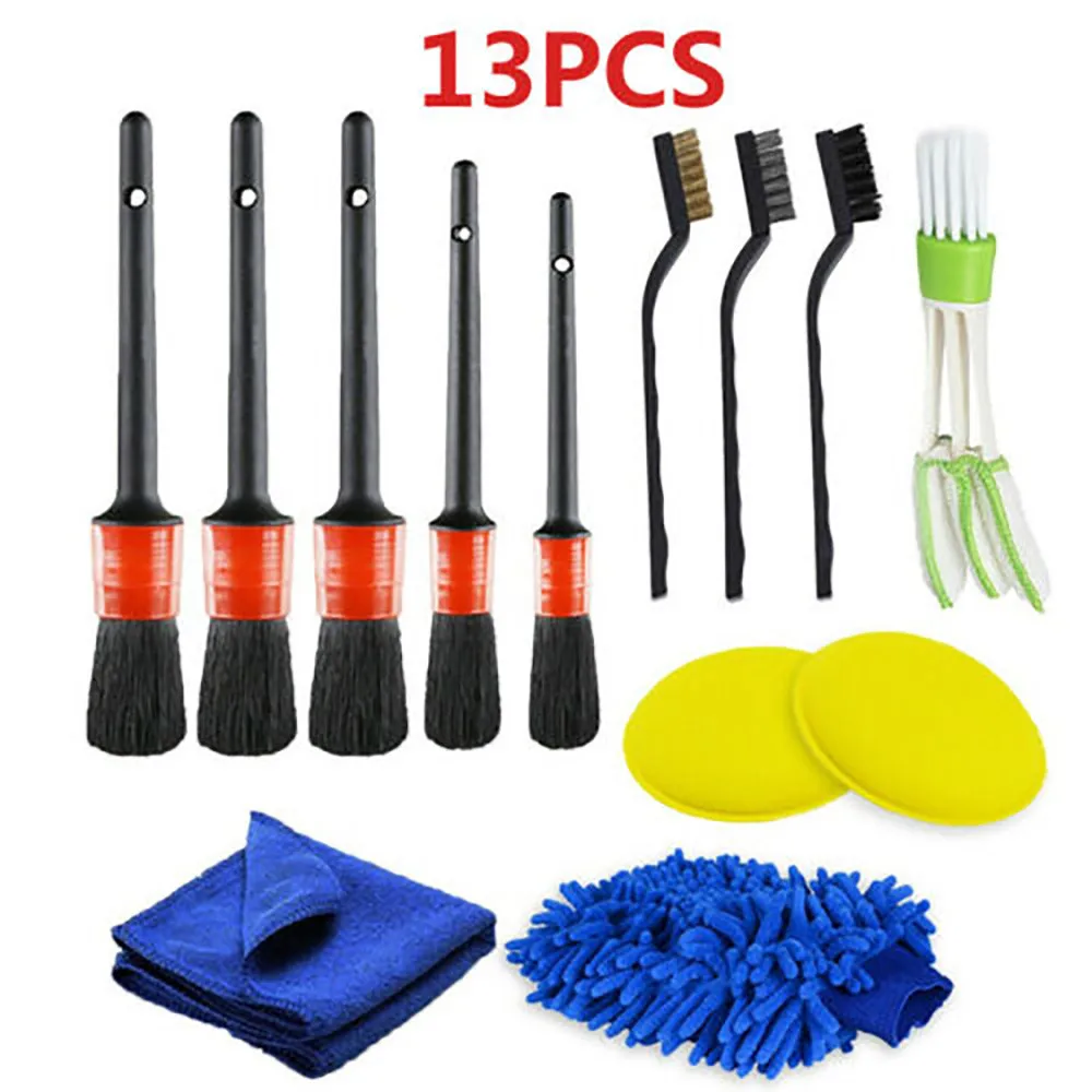 

13Pcs Car Cleaning Kit Detailing Brush Cleaning Gloves Car AIr Outlet Control Panel Keys Cleaner Multi-purpose Dust Brush Set