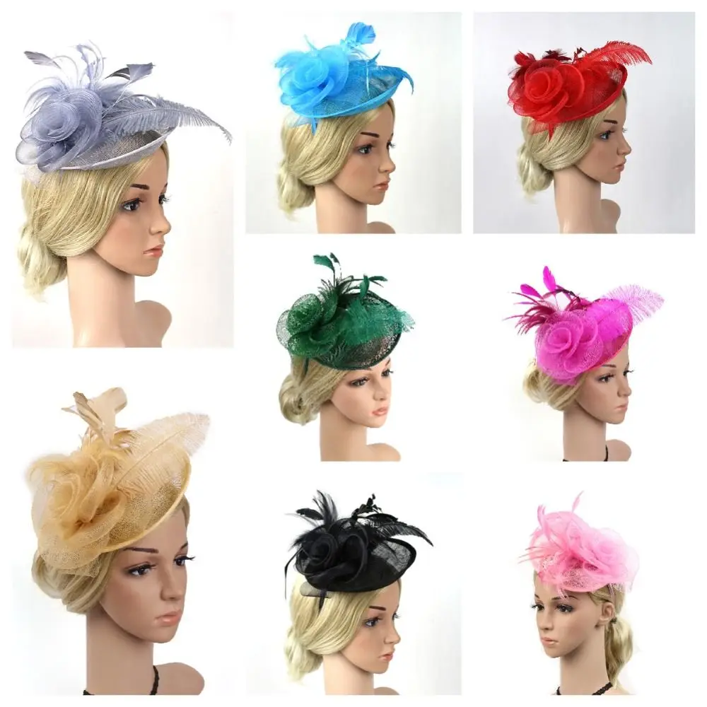 

New Vintage Tea Party Women Feather Headwear with Clip Mesh Headband Fascinator Hat