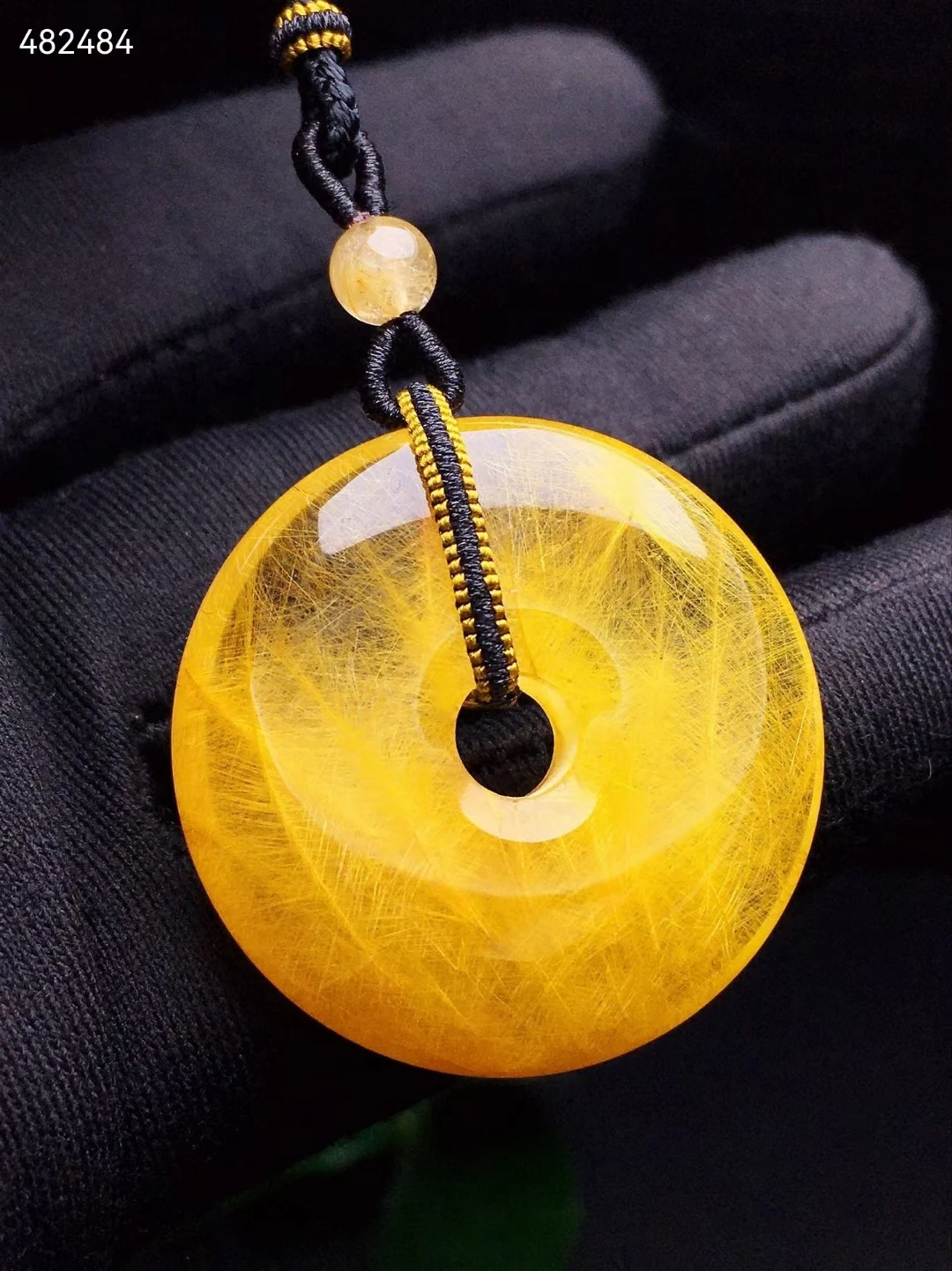 

Natural Gold Rutilated Quartz Round Pendant Necklace Yellow Rutilated Quartz Jewelry 34*8mm Women Brazil AAAAAAA