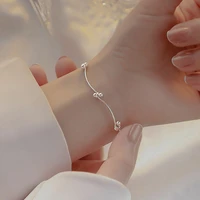 original silver color round beads charm bracelets bangle for women elegant link chain wedding summer jewelry