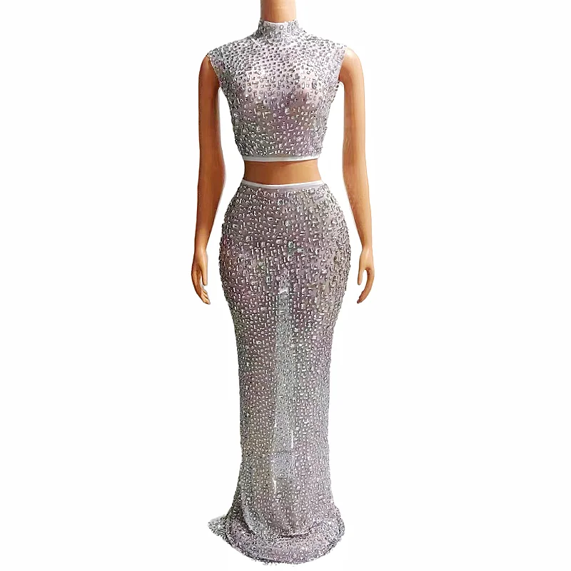 Блестящее платье с топом и юбкой комплект из двух предметов сексуальное