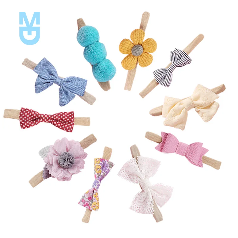 

New 10pcs Children's Bowknot Headdress Pearl Flower Nylon Headband Baby Soft Headband Kawaii Accessories Kids Headwear