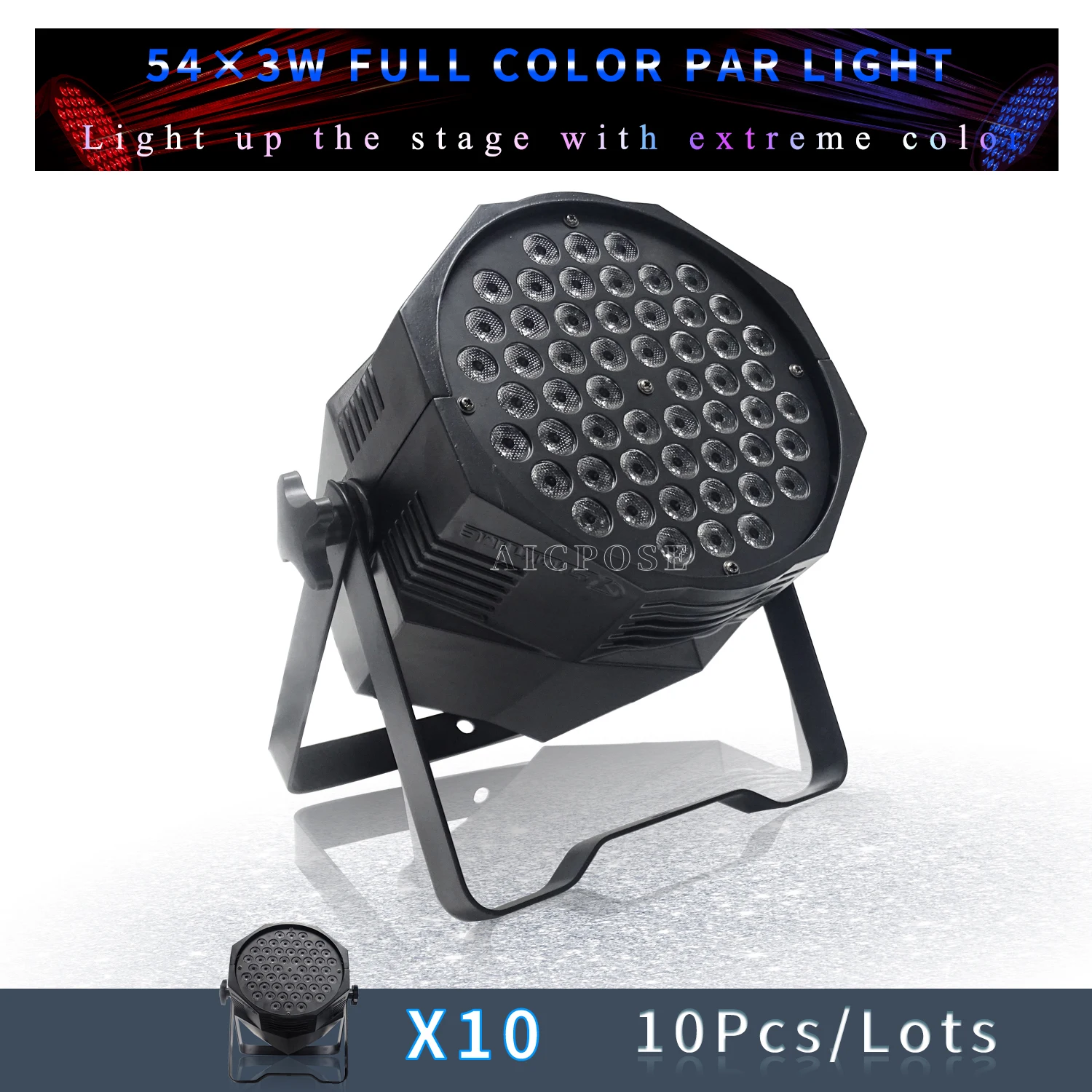 

10Pcs/Lots Full Color RGB 3 in 1 LED Par Light, 54x3W Stage Light, DMX512 Control, Voice Control, Strobe, Disco DJ Dye Light