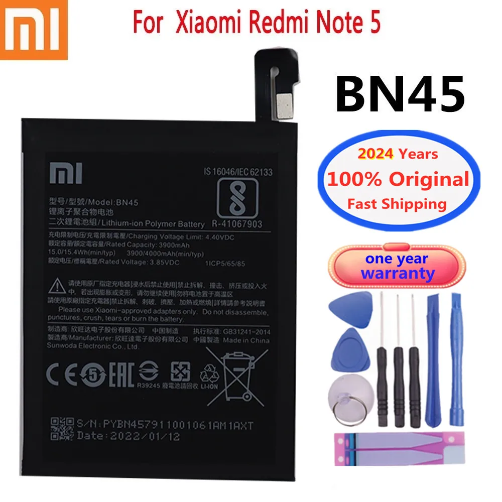 2024 год новый 100% Оригинальный аккумулятор для Xiaomi Redmi Note 5 Note5 батарея BN45 4000 мАч
