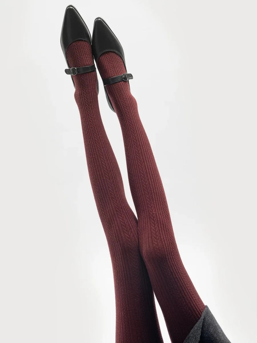 Весенне-осенние женские винтажные вязаные леггинсы Mori Girls Wheatear в полоску 300D