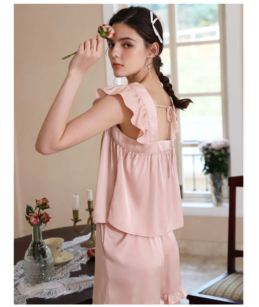Ice silk pajamas women's sexy suspender style solid color homewear suit sexy pjs pajamas for women