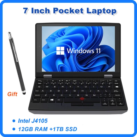 7-дюймовый карманный ноутбук RUGLINE, 12 Гб ОЗУ, 1 ТБ SSD, Intel N4000, маленький ноутбук с сенсорным экраном, портативный мини-ПК на Windows 10, микро-компьютер