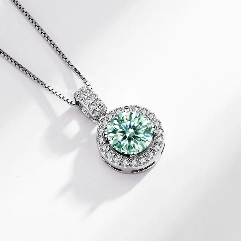 

ZSHENG 925 Sterling Silver Classic Round Pendant White Gold Plated Moissanite Diamond Necklace Birthday Gift