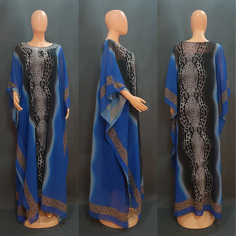 

Женские платья с Африканским принтом, комплект из 2 предметов, женское шифоновое платье Boubou с внутренним платьем, мусульманская одежда Дуба...