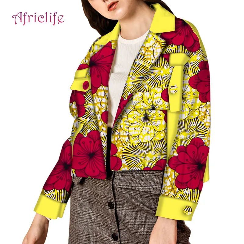 

African Jackets for Women Turn Down Collor Top Spring Autumn Short Coat WY6356