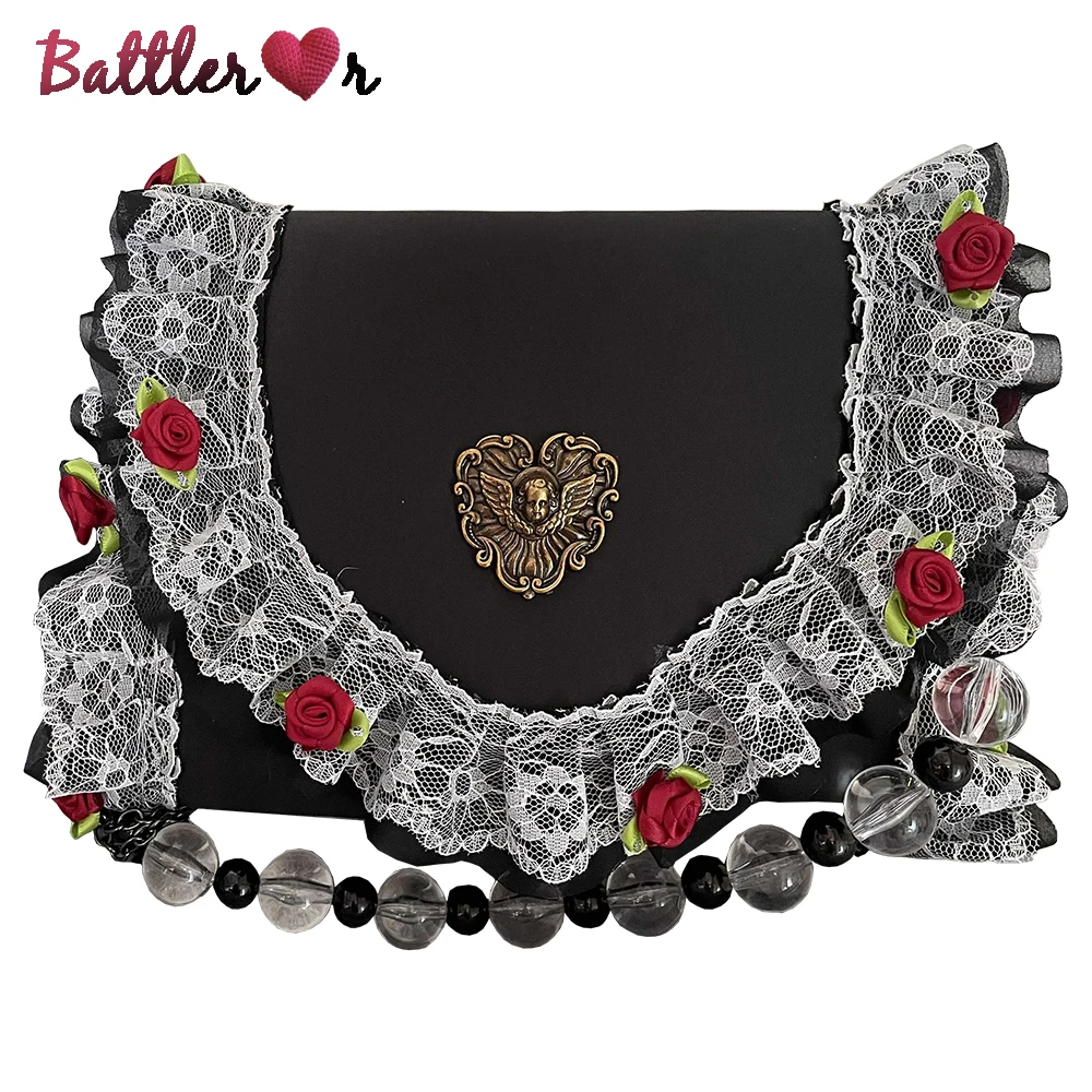 

Womens Shoulder Bag Lolita Girl Retro Bag Golden Angel Handbag Messenger Bag Designer Female Rose Lace Underarm Bag Cosplay