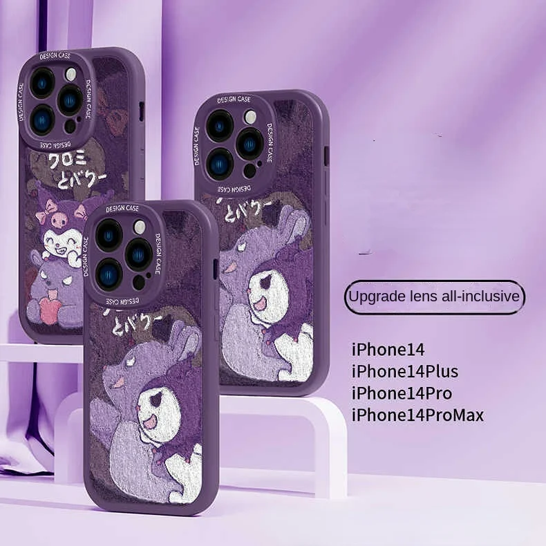 

New Sanrio Frosted Lambskin Phone Holder Case for IPhone Cute Kuromi Charizard Bracket Cases Fashion Soft Silicone Cover