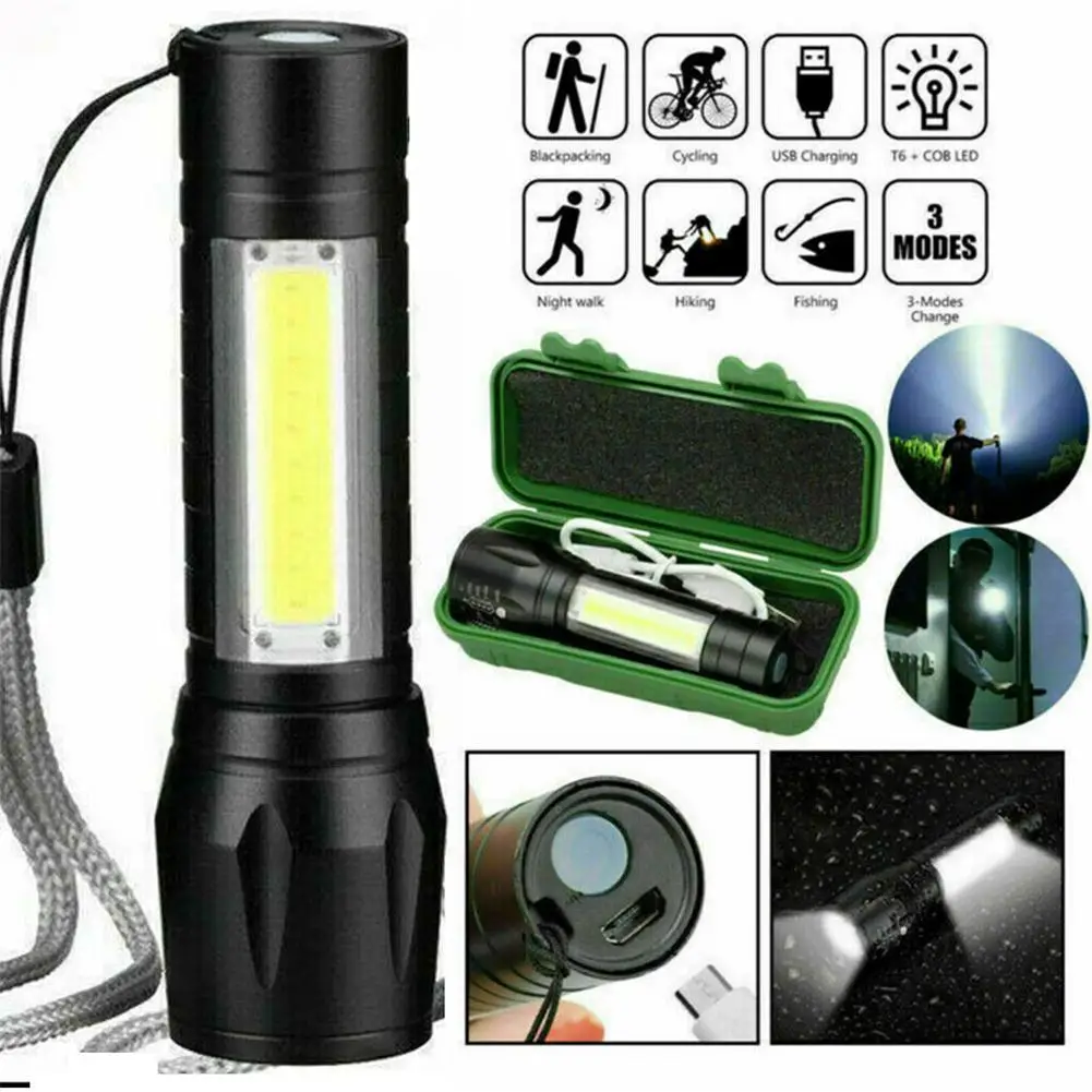 

Usb Rechargeable Mini LED Flashlight COB XPE Lamp Beads 3 Modes Torch Flashlight for Adventure, Camping Waterproof Torch Lamp