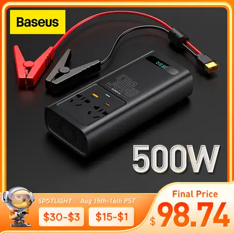 Автомобильный инвертор Baseus, 500 Вт, 12 В постоянного тока в 220 В переменного тока, цифровой дисплей, быстрое зарядное устройство USB Type-C для автом...