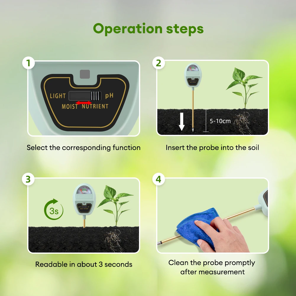 Тестер почвы 4 в 1 тестер влажности света PH измеритель питательных веществ 90 °