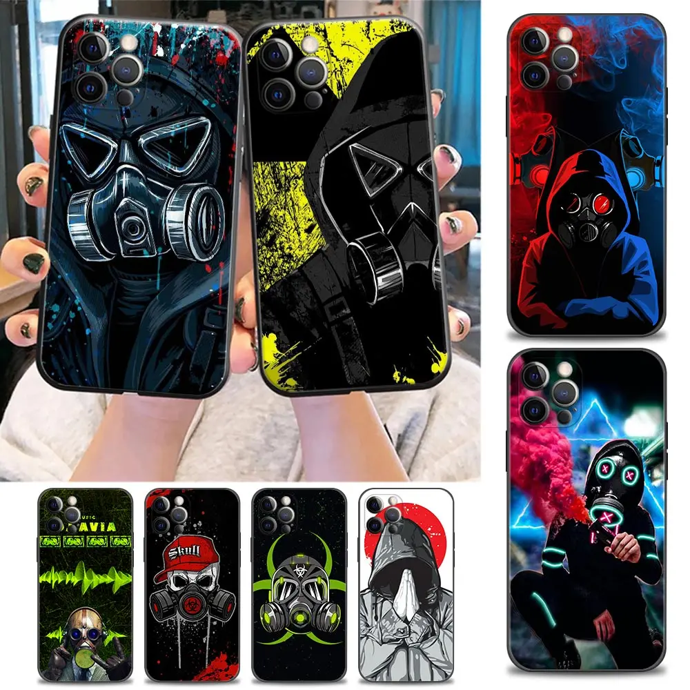 

Bright Black Cover Cool Man Antigas mask Phone Case for iPhone 11 12 13 Pro Max 7 8 SE XR XS Max 5 5s 6 6s Plus Soft Case Cover