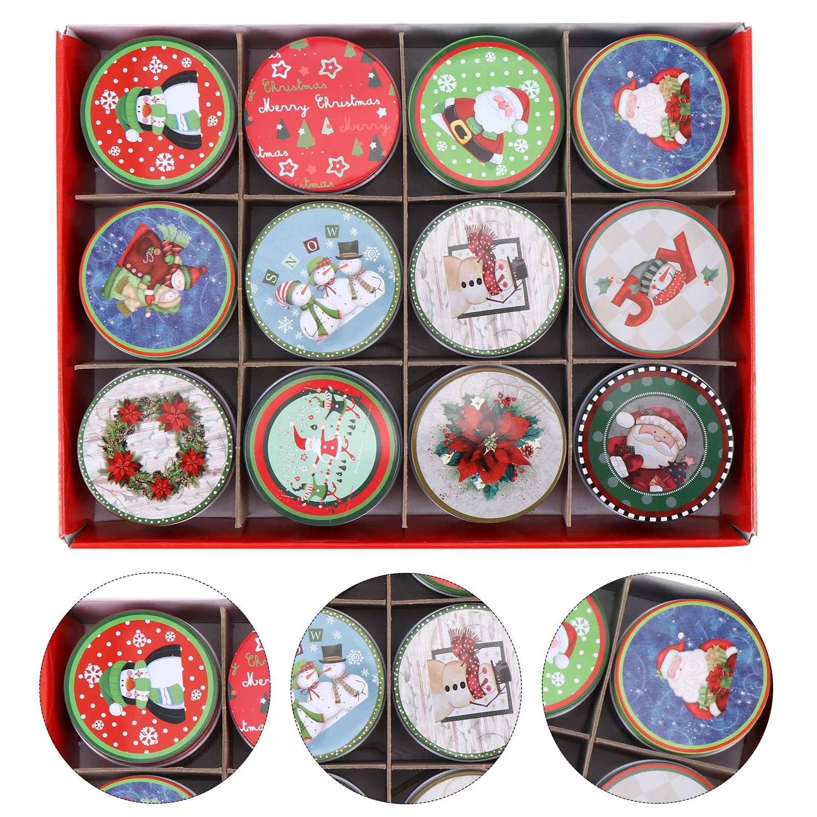 

Christmas Tin Box Cookie Tinplate Gift Boxes Candywith Lids Holiday Container Cans Round Biscuit Minitins Giving Formetal