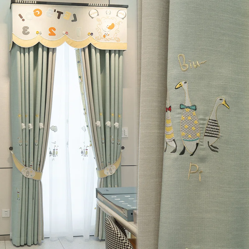 

Curtains for Living Dining Room Bedroom New Modern Cartoon Pattern Cute Goose Thick Linen Boys and Girls Blackout Curtains