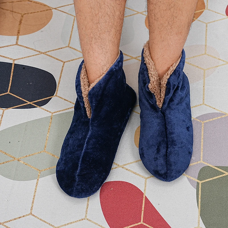 Взрослые мужские противоскользящие носки-тапочки утолщенные и теплые домашние