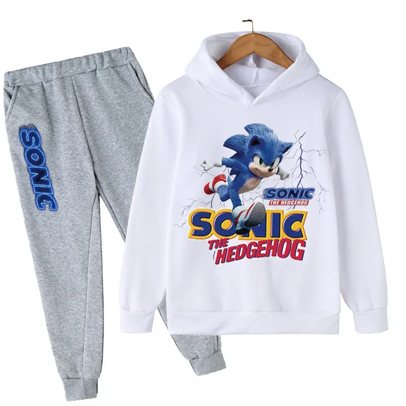 

Boys Girls Sonic Sweatshirts SetS Cartoon Spring Autumn Full Sleeve Hooded Tops+Trousers Clothes Outfits 4-14 Years Casual Suit