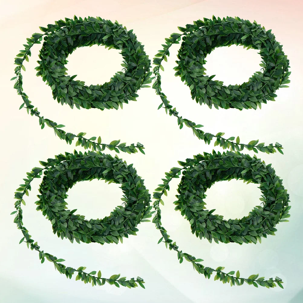 

4pcs Garland Green Leaves PVC and Iron DIY Decoration Garland Wreath Rattan for Home