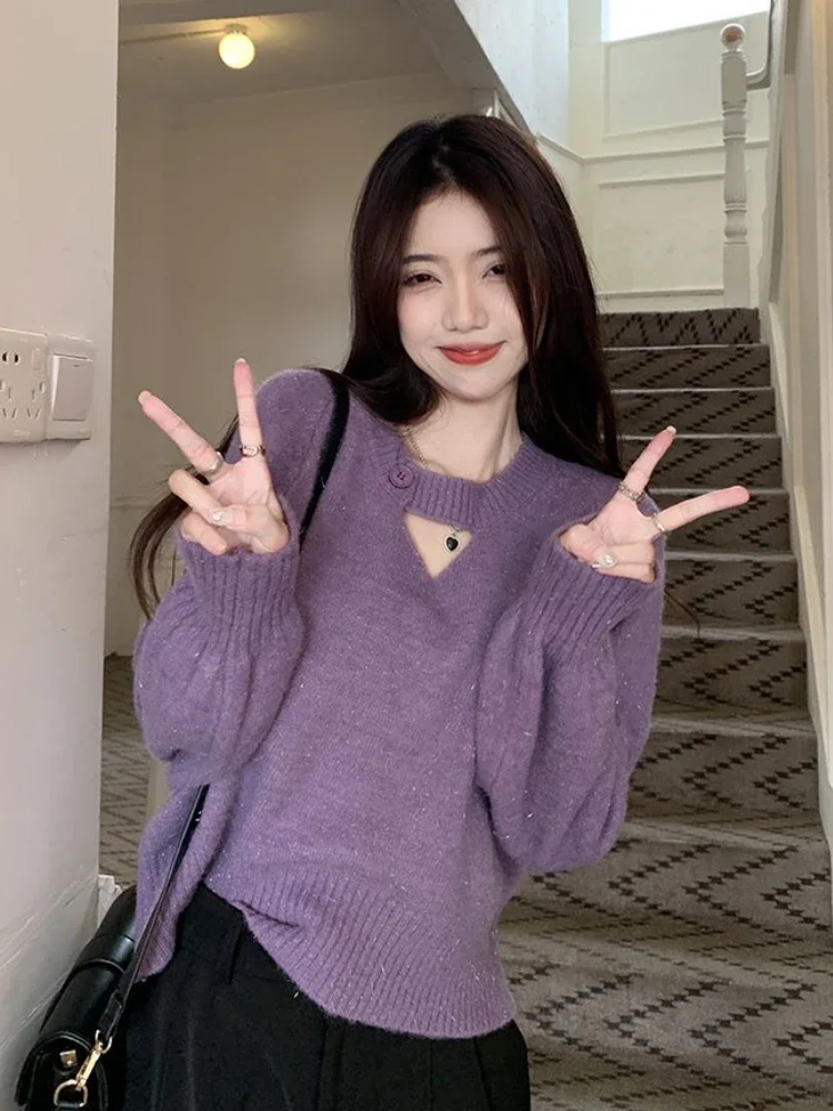 Выдалбливают дизайн толстый вязаный свитер с длинными рукавами женский