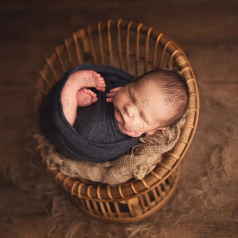 Newborn Photography Props Baby Retro Handmade Round Bamboo Chair Rattan Bed Sofa Baby Photography Accessories Photo Props