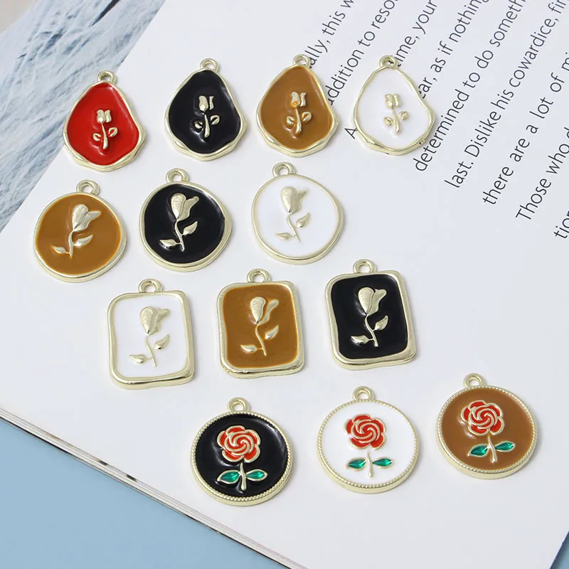 

10pcs Rose Flower Pendant Alloy Round Waterdrop Earrings Pendant Necklace Earrings Connectors Diy Jewelry Making Findings