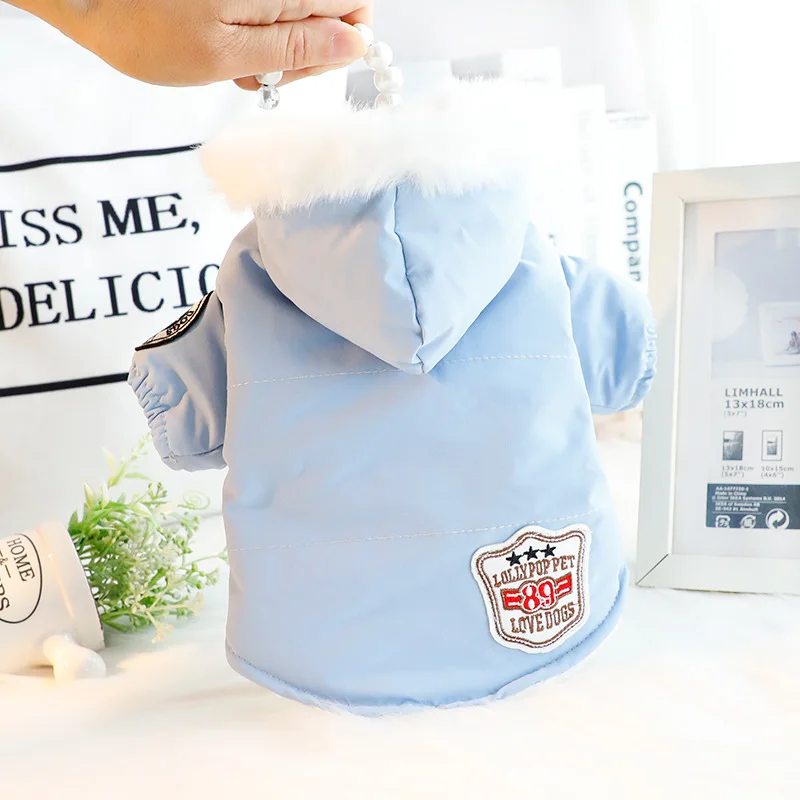 

Dog Pet Clothing Fur Collar Padded Jacket for Dogs Clothes Cat Small Letter Print Cute Winter Warm Boy Yorkshire Accessories