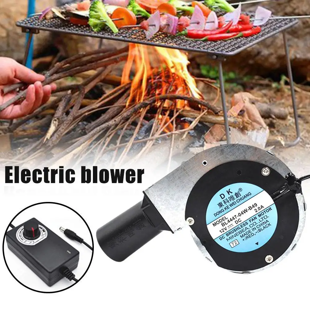 

DC 12V BBQ Fan 2.0A 11028 Small Portable Turbo Blower High-Volume with Air Collecting Port Power Supply Speed Controller