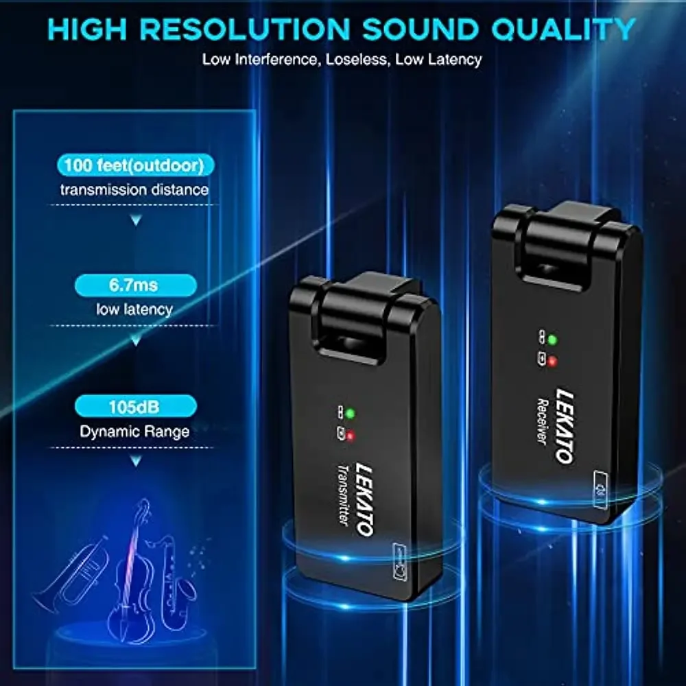 Фото Новый беспроводной гитарный комплект Plug-&Play Lekato Ws-100, 2,4 ГГц, перезаряжаемая система - автоматическое сопряжение Tx/rx №2