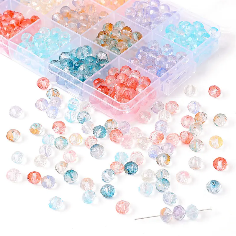 20PCS 7X8MM Gradient Color Glass Beads Crystal Faceted Ball for Handmade Diy Production Bracelet Necklace Jewelry Accessories