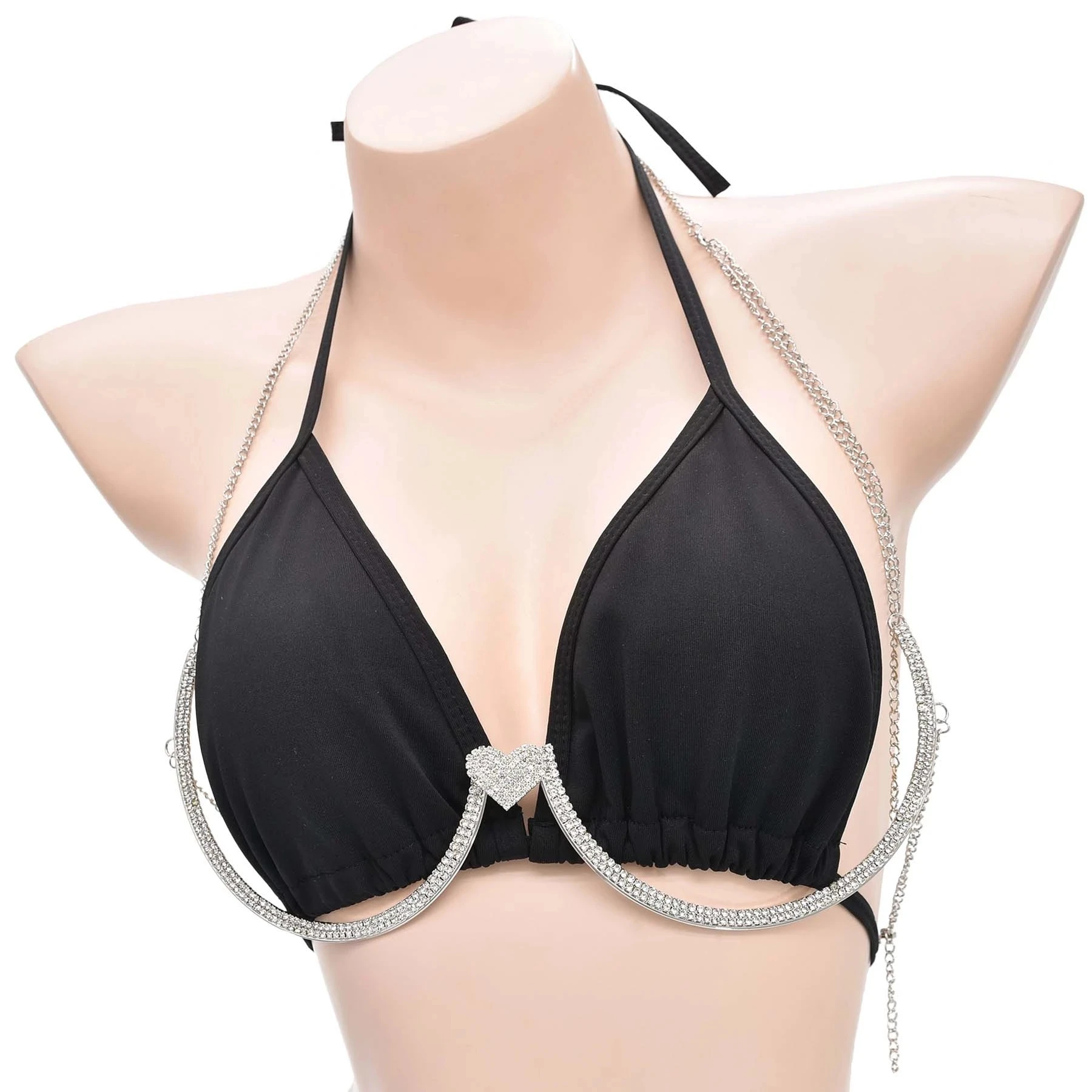 Сексуальное бикини "Бар", украшенное алмазами, для женщин, летний пляж, животный танец, цепочка на грудь с родиевым сердцем, аксессуары для ночного клуба.