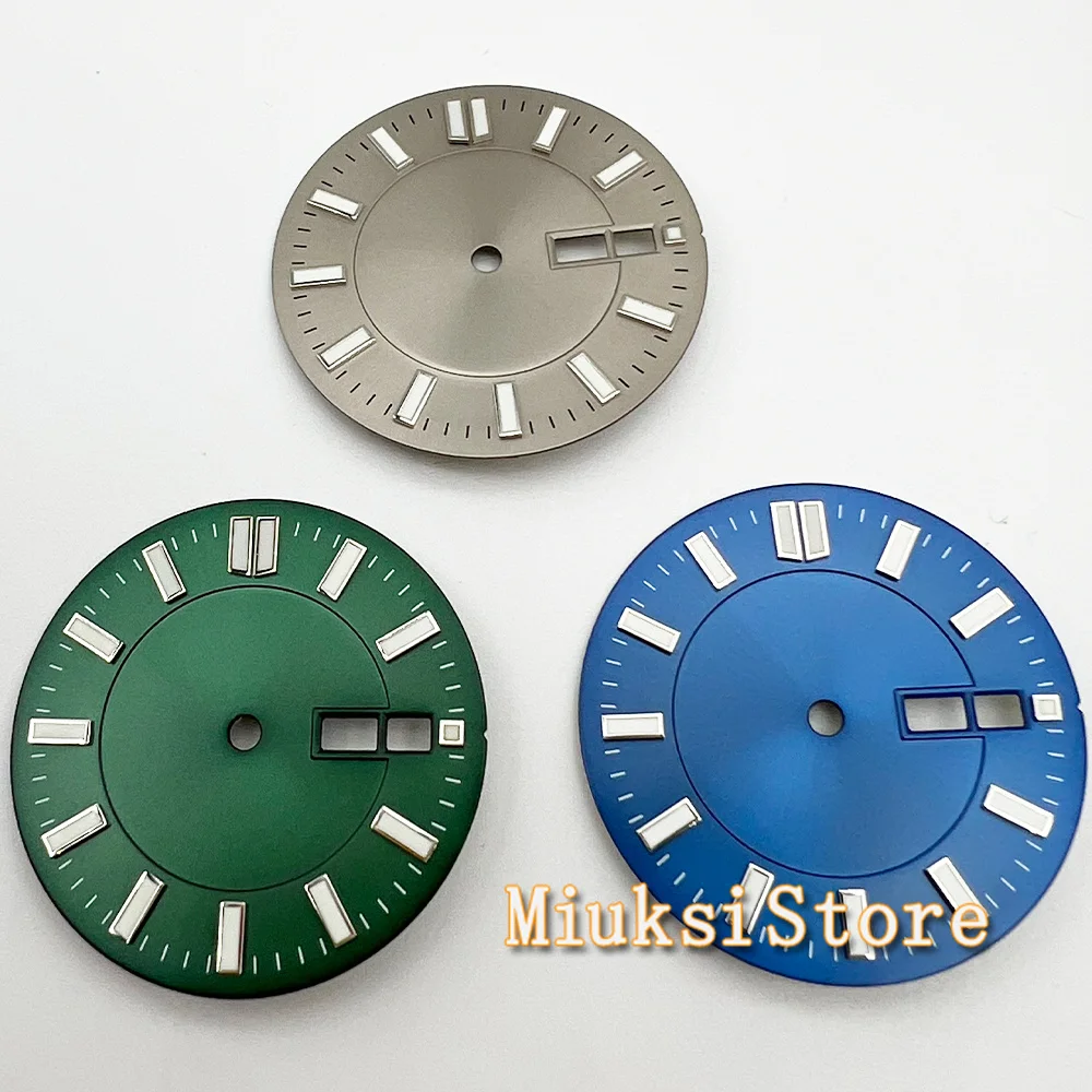 

31mm Watch dial fit NH36 NH36A Movement Green luminous face with date window Green blue Gray watch dial