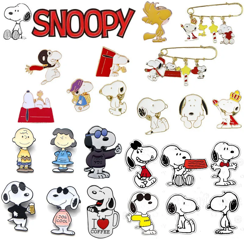 Мультяшная брошь Snoopy милая аниме-фигурка деревянная собака металлический