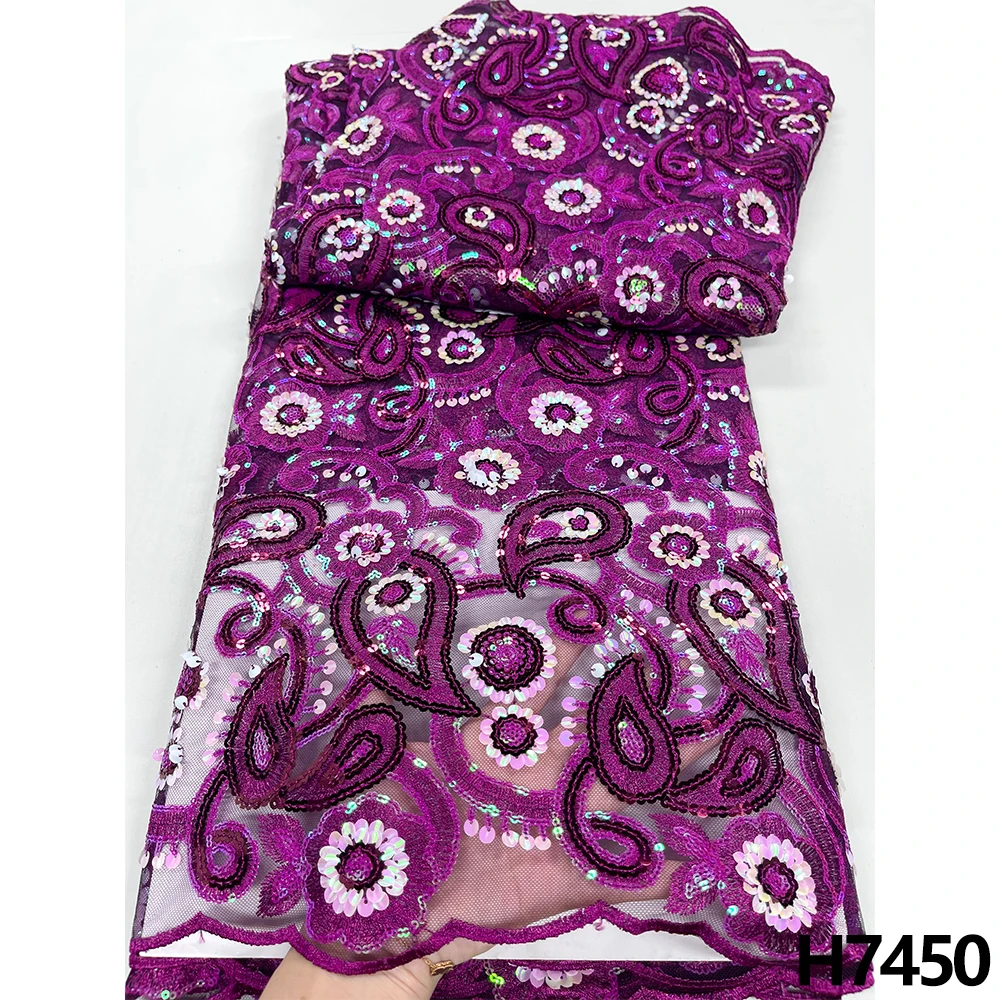 

Purple African Sequined Lace Fabric 2022 High Quality Embroidery 3D French Net Lace Fabric With Sequins For Wedding Dress HJ7450