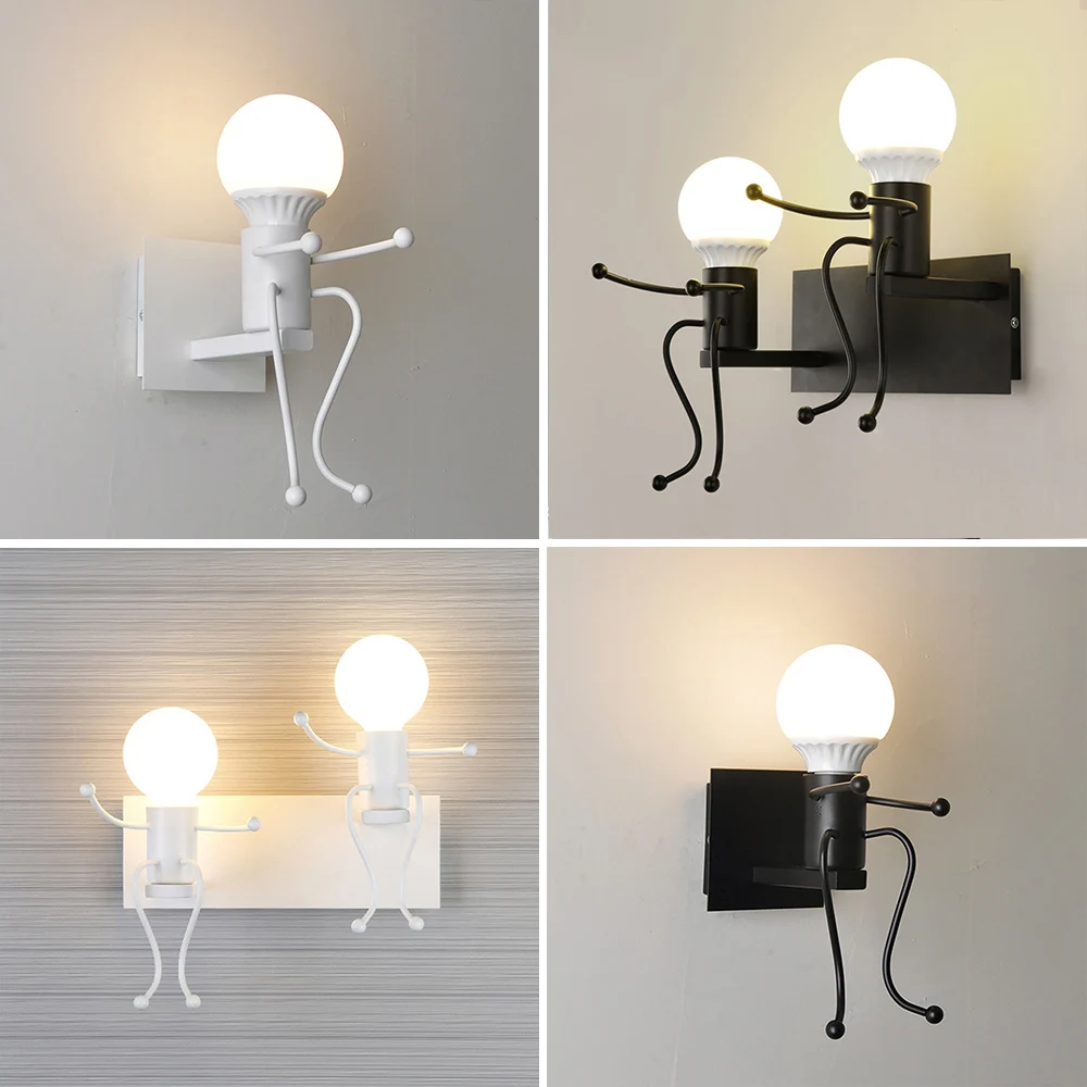 

Iron Led Wall Lights Creative Metal Wall Lamp Cartoon Robot Wall Sconce Bedroom Wall Light Children Room Luminaire E27/220V