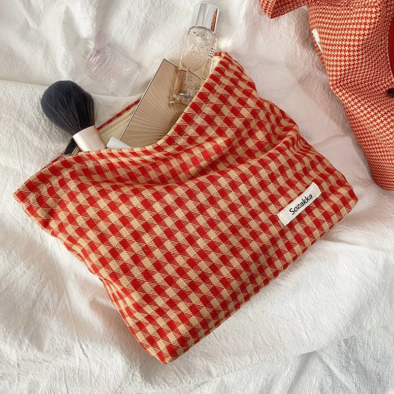 

Simple Fashion Canvas Cosmetic Bag Makeup Pouch Women Portable Handbag Clutch Large Capacity Storage Bag Makeup Case Wash Bag