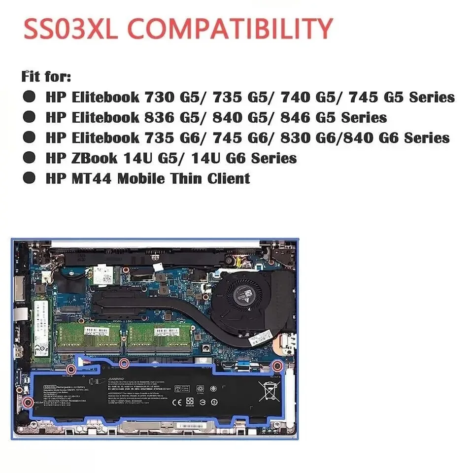 Аккумулятор SS03XL для HP EliteBook 735 745 830 836 840 846 G5 933321-855 14U G6 G5 (art.: 3920c4e540f76) - 3920c4e540f76