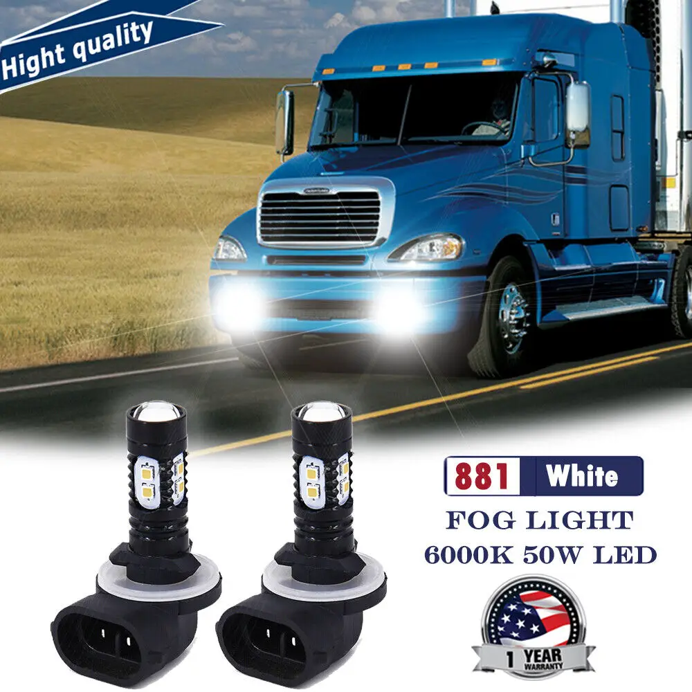 

New 2x 881 100W Clear White Upgrade LED Fog Light Bulb For Freightliner Columbia