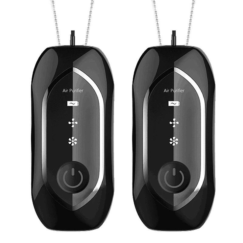 

2X Mini Hanging Neck Air Purifier, Stylish Personal Wearable Portable Necklace Air Purifier Negative Ion Generator Black