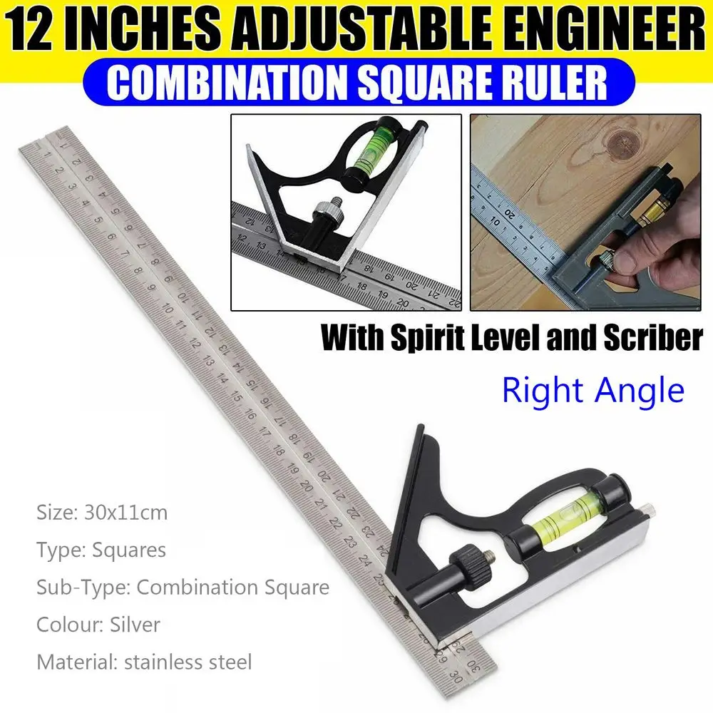 

Adjustable Stainless Steel Horizontal Active Engineers Carpentry Gauging Tool Right Angle Ruler Try Square Corner Ruler