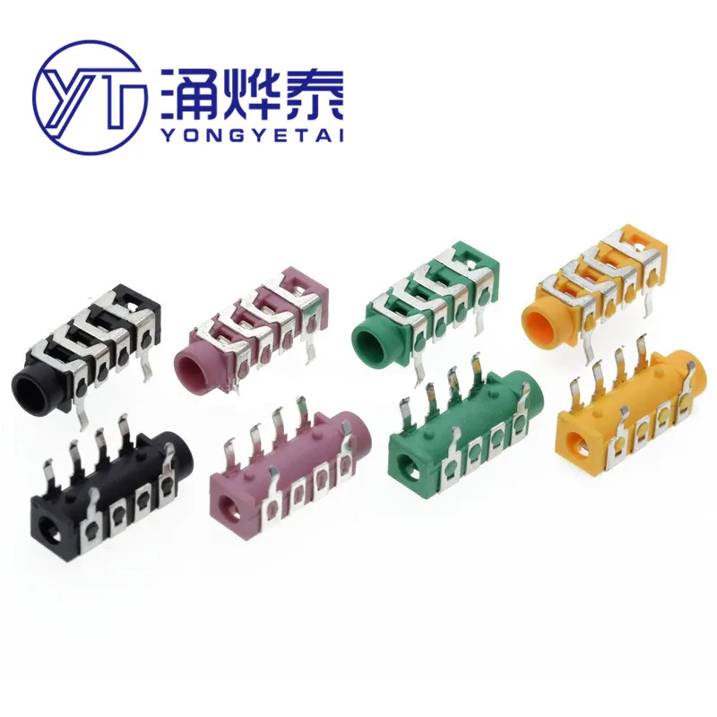 

YYT 20PCS PJ313 headphone jack PJ-313E 313B straight plug 6-pin 4 dual-channel 3.5MM audio interface pink green black